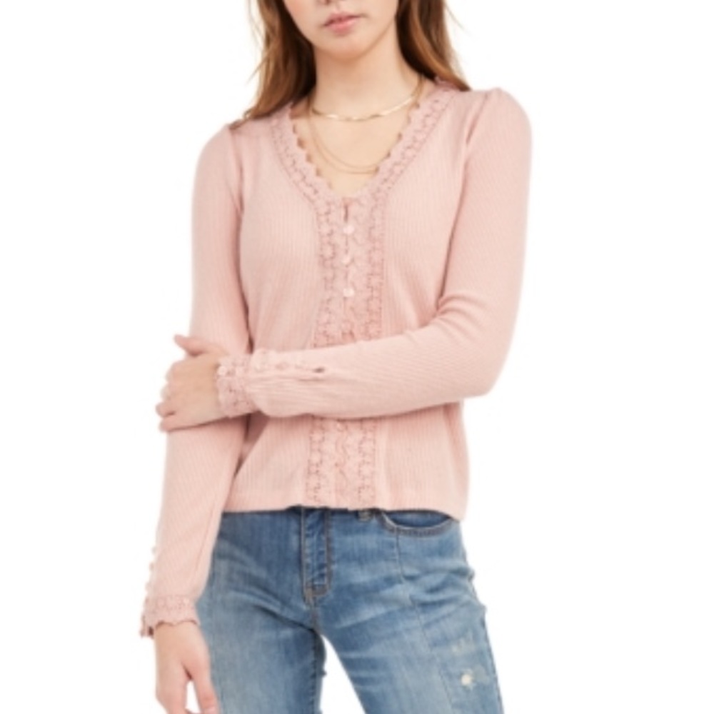 American Rag Juniors' Lace-Trimmed Button-Front Top, Rose Smoke